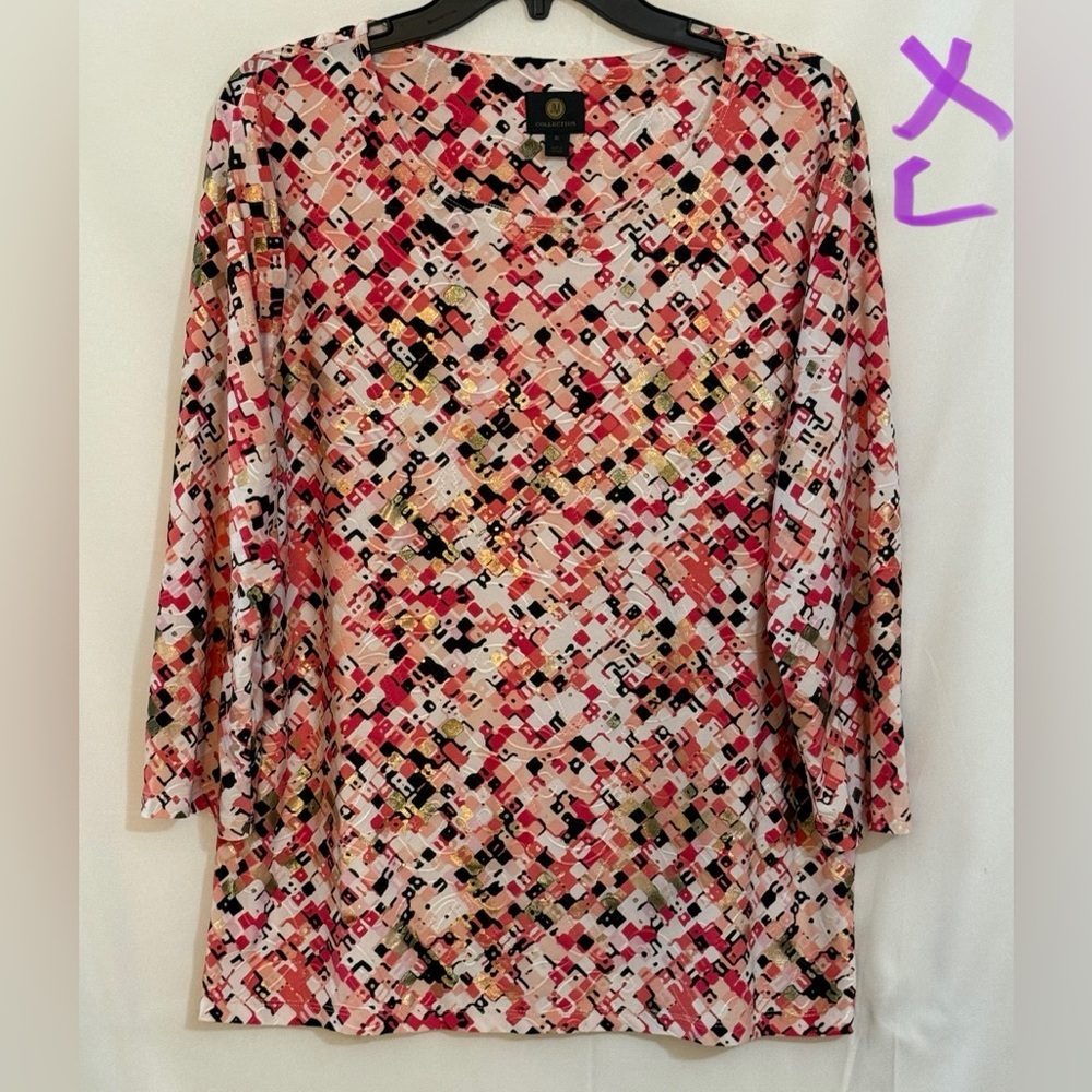 JM Collection Multicolor Geometric Blouse